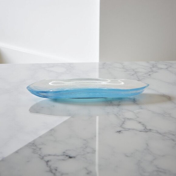 Vintage Italian Artesian Blue Marbled Glass Platter Handcrafted in Italy by Arte - Picture 3 of 11